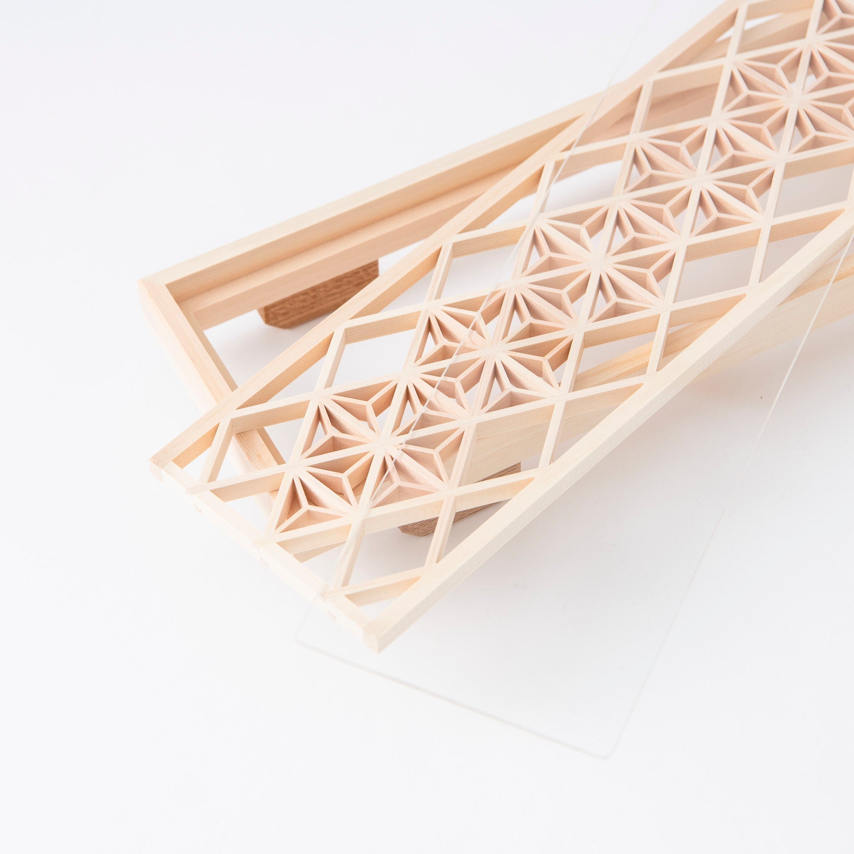 Toyoda Woodcraft Hemp Leaf Kanuma Kumiko Long Tray - MUSUBI KILN - Quality Japanese Tableware and Gift
