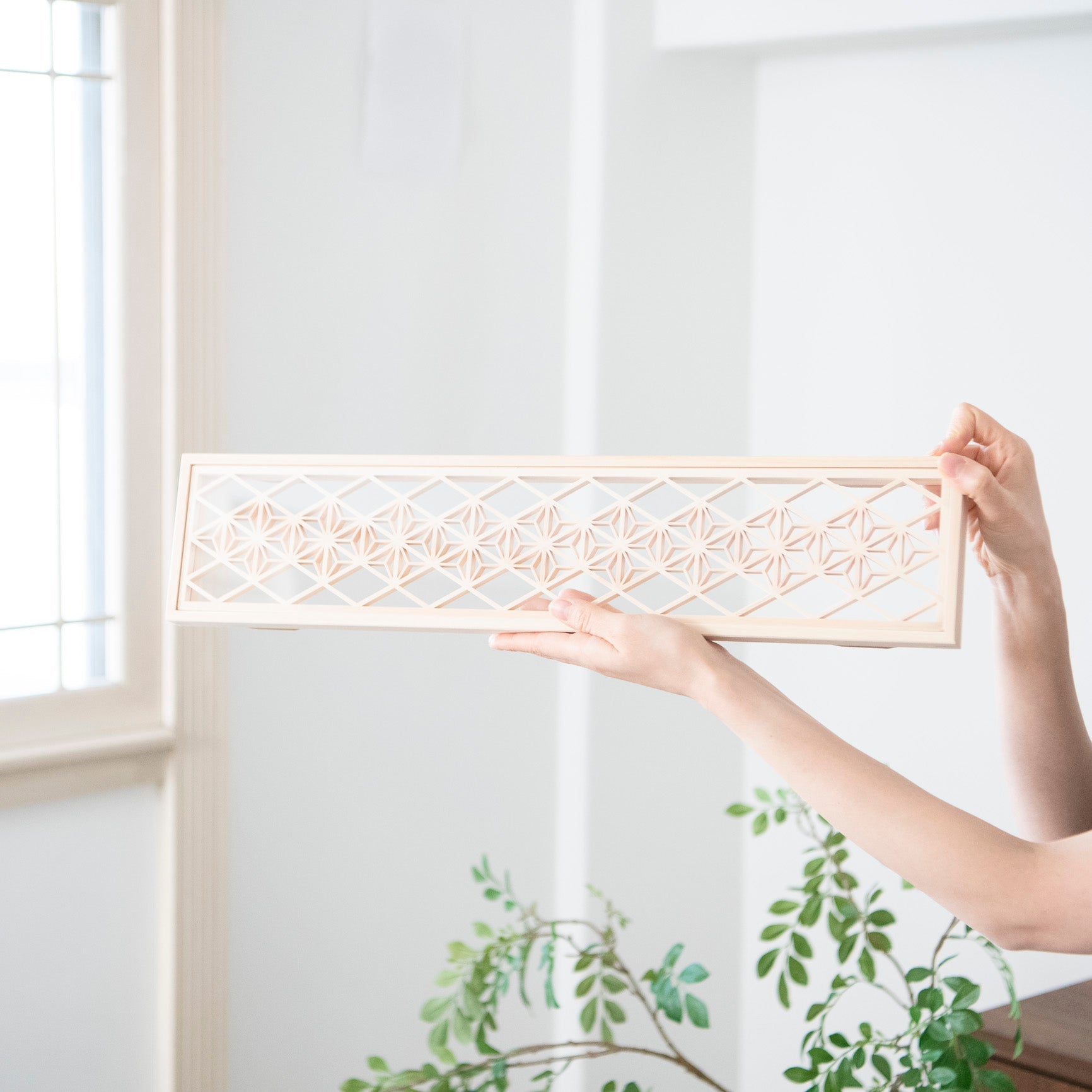 Toyoda Woodcraft Hemp Leaf Kanuma Kumiko Long Tray - MUSUBI KILN - Quality Japanese Tableware and Gift