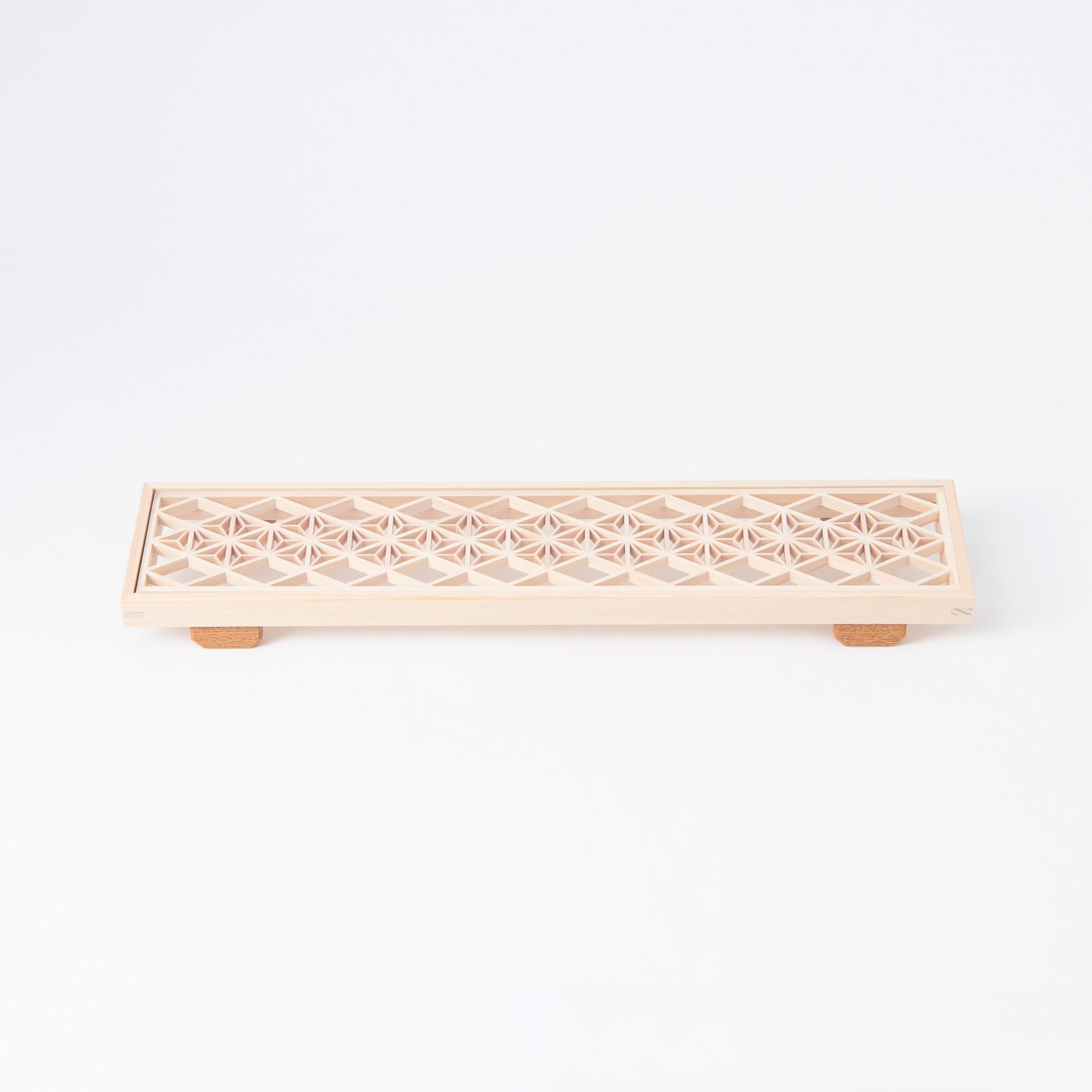 Toyoda Woodcraft Hemp Leaf Kanuma Kumiko Long Tray - MUSUBI KILN - Quality Japanese Tableware and Gift