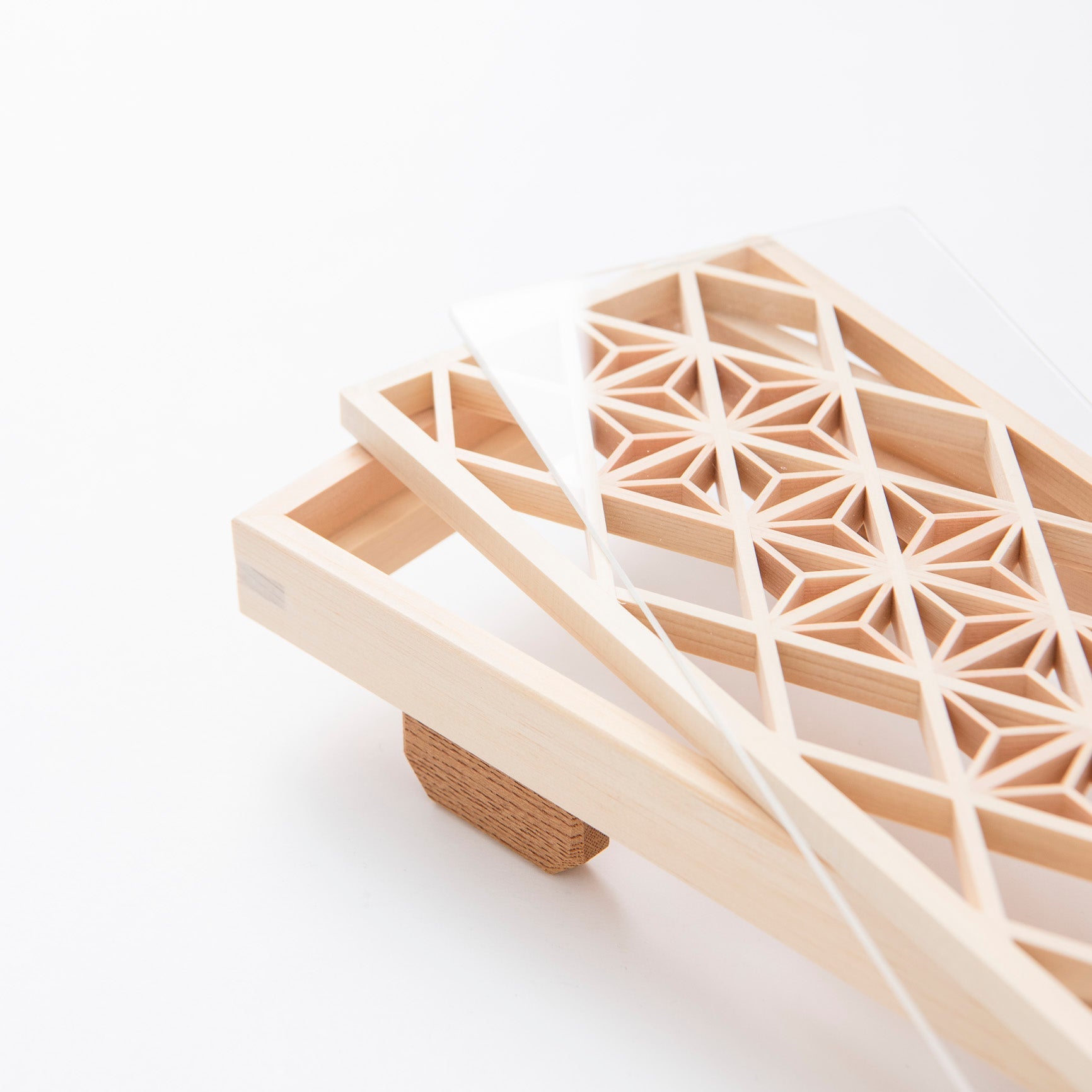 Toyoda Woodcraft Hemp Leaf Kanuma Kumiko Long Tray - MUSUBI KILN - Quality Japanese Tableware and Gift