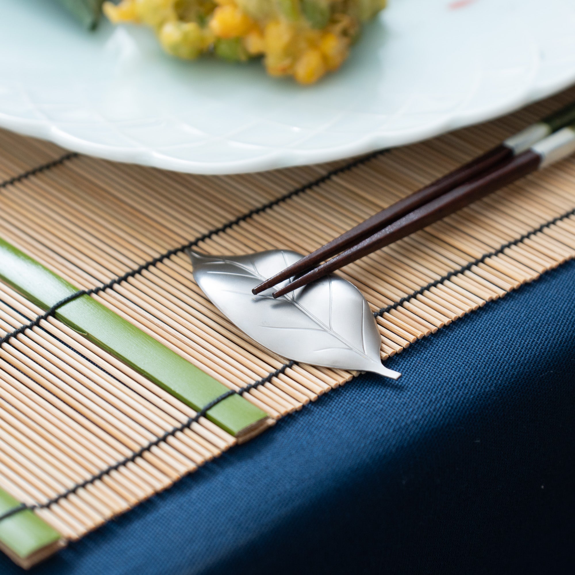 Tsubame Hutlery Silver Camellia Leaf Chopstick Rest - MUSUBI KILN - Quality Japanese Tableware and Gift