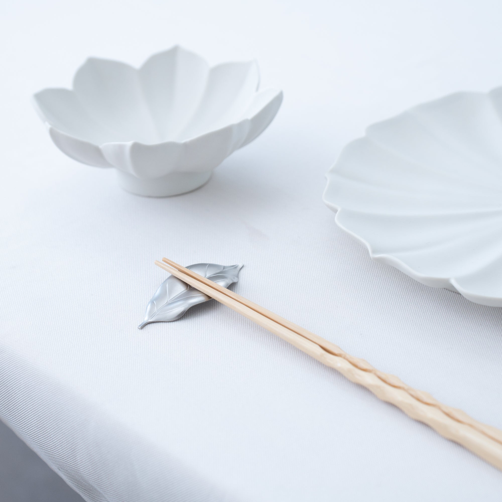 Tsubame Hutlery Silver Camellia Leaf Chopstick Rest - MUSUBI KILN - Quality Japanese Tableware and Gift