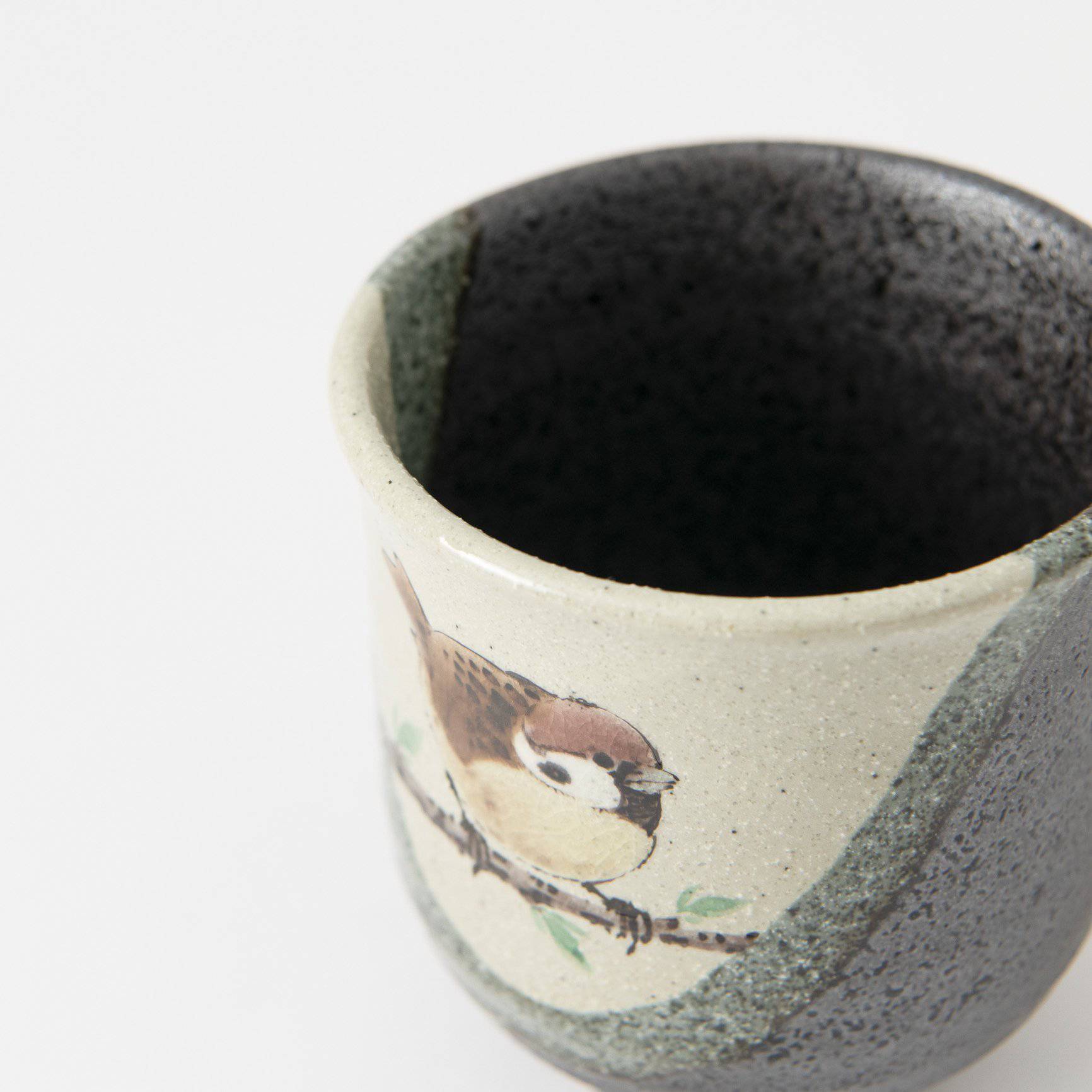 Twin Sparrows Kutani Yunomi Japanese Teacup Pair - MUSUBI KILN - Quality Japanese Tableware and Gift