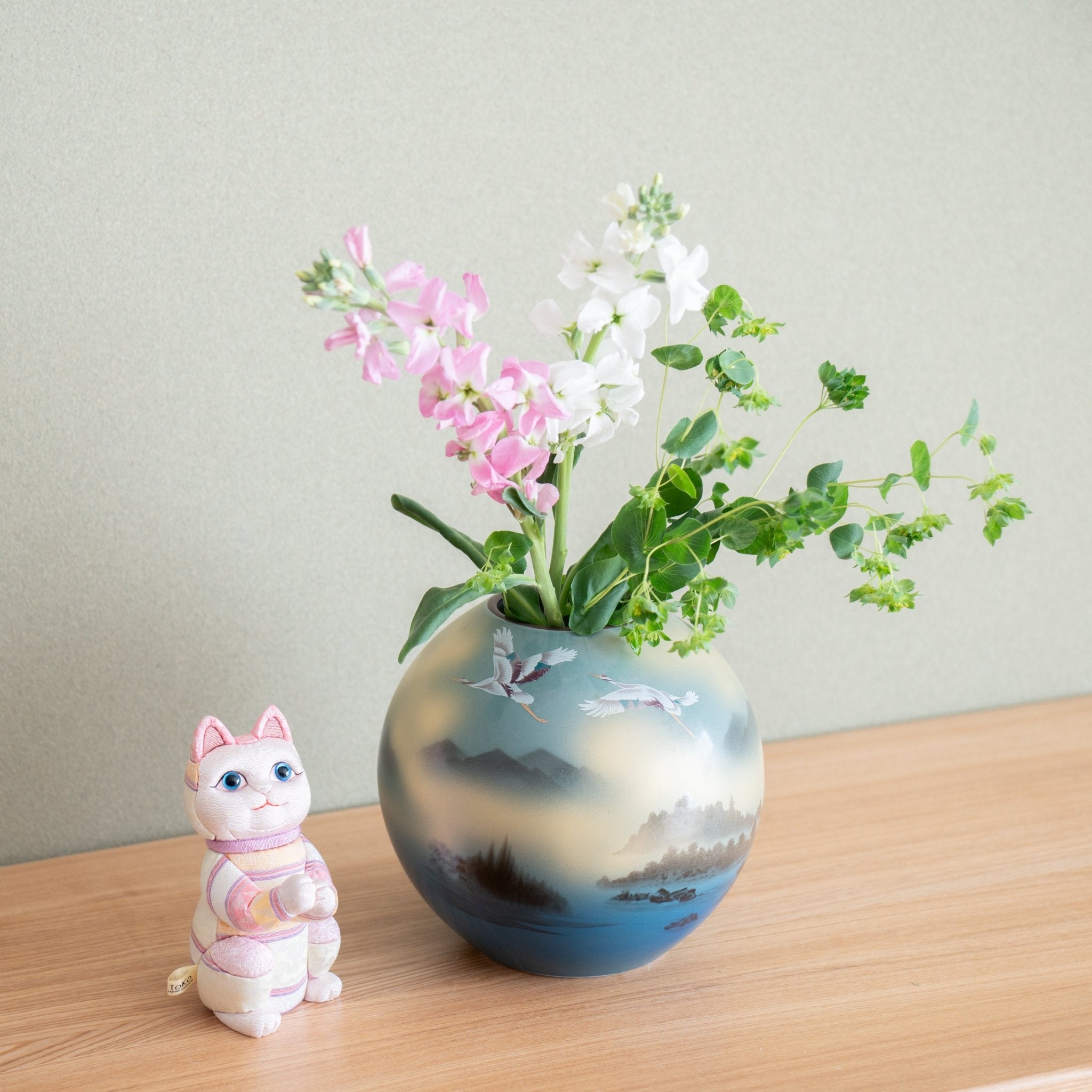 Two Cranes and Landscape Kutani Japanese Flower Vase - MUSUBI KILN - Quality Japanese Tableware and Gift