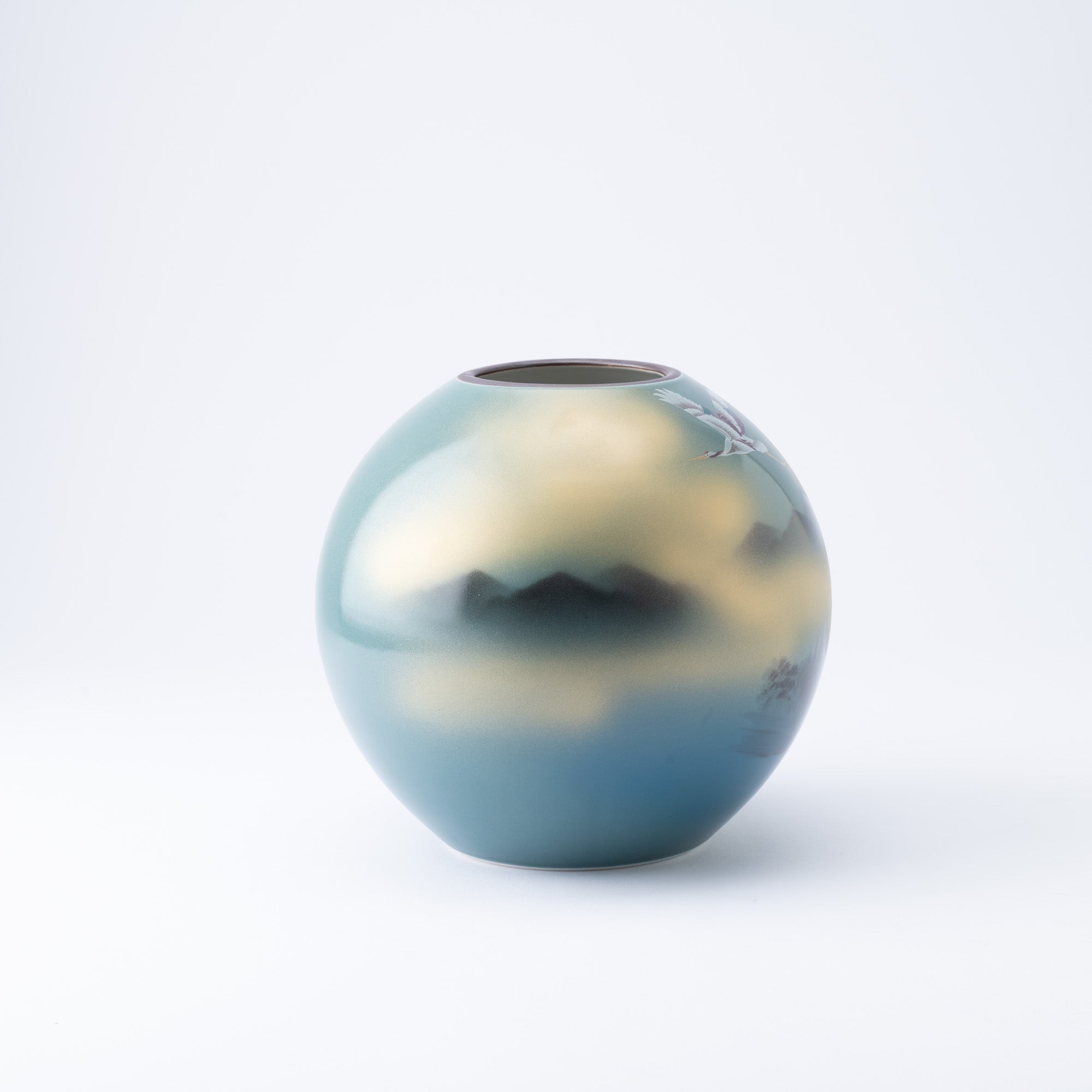 Two Cranes and Landscape Kutani Japanese Flower Vase - MUSUBI KILN - Quality Japanese Tableware and Gift
