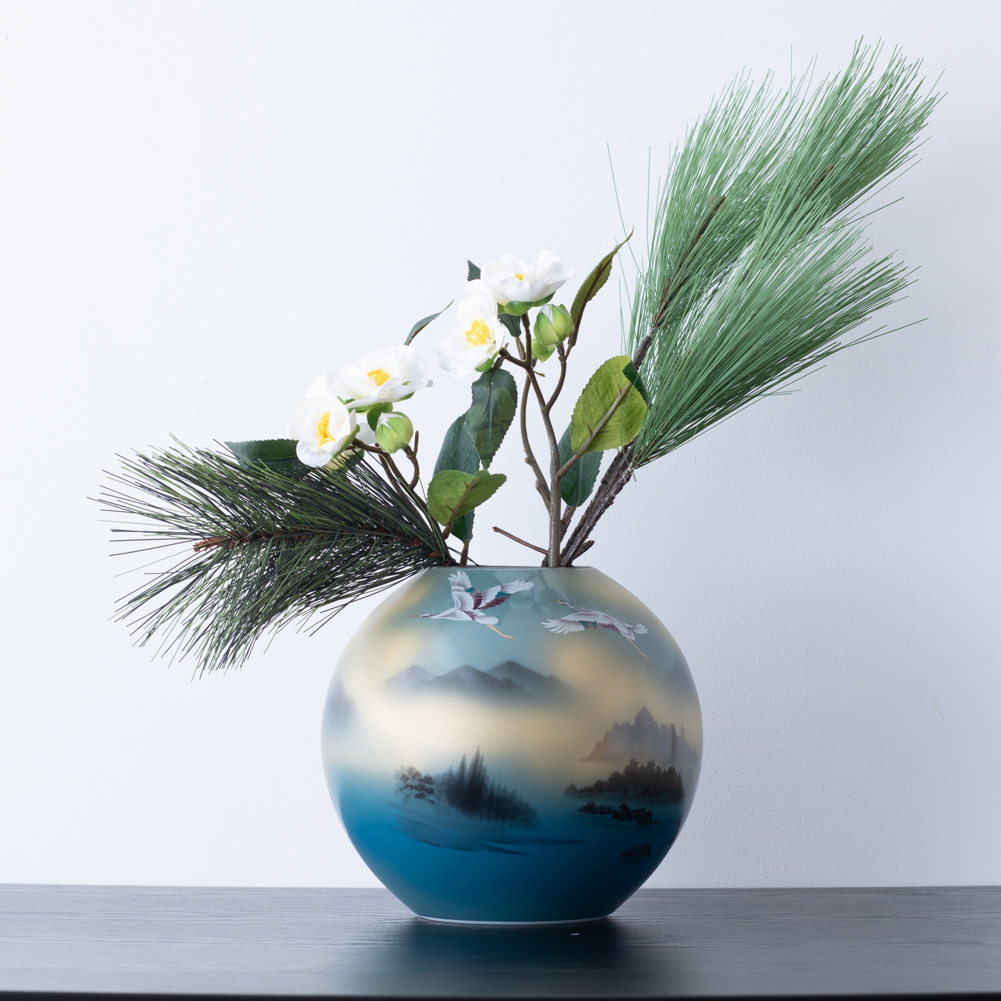 Two Cranes and Landscape Kutani Japanese Flower Vase - MUSUBI KILN - Quality Japanese Tableware and Gift