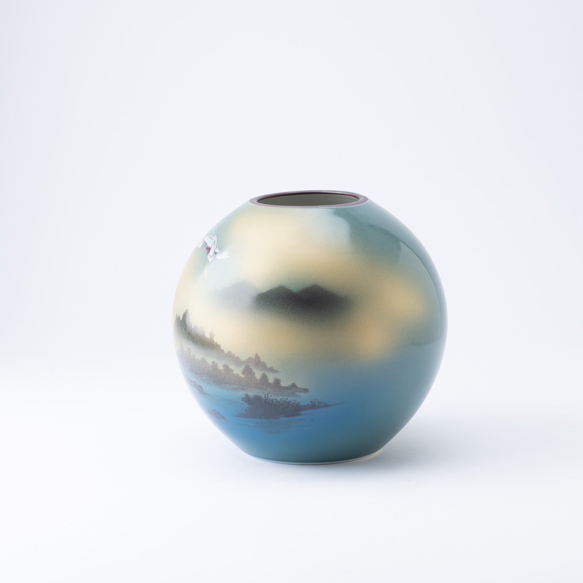 Two Cranes and Landscape Kutani Japanese Flower Vase - MUSUBI KILN - Quality Japanese Tableware and Gift
