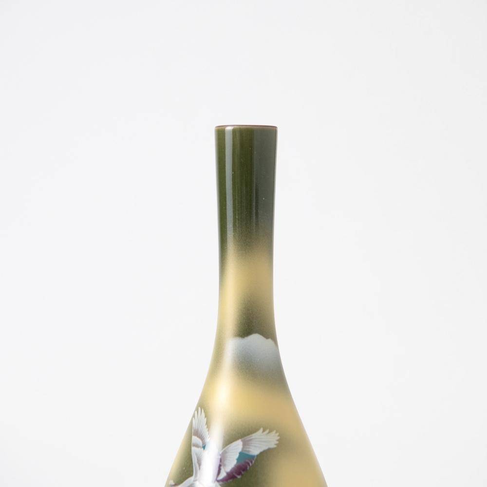 Two Cranes in Sea of Clouds Kutani Japanese Flower Vase - MUSUBI KILN - Quality Japanese Tableware and Gift