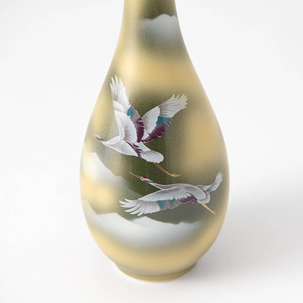 Two Cranes in Sea of Clouds Kutani Japanese Flower Vase - MUSUBI KILN - Quality Japanese Tableware and Gift