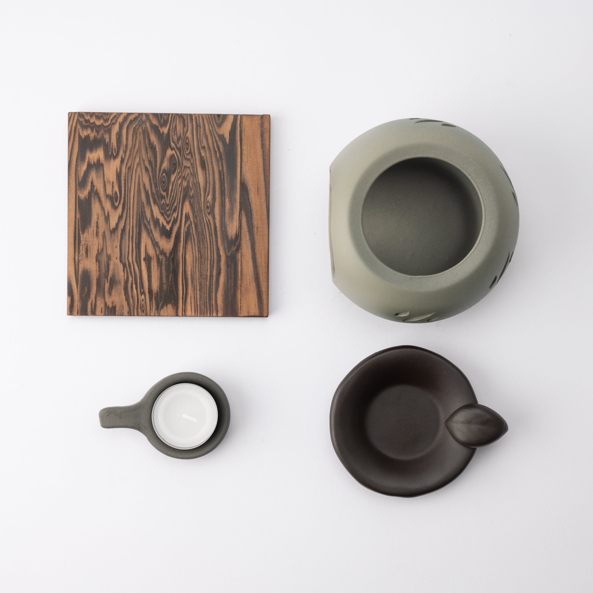 Yamafusa Loquat Leaf Round Tokoname Chakoro Tea Incense Burner - MUSUBI KILN - Quality Japanese Tableware and Gift