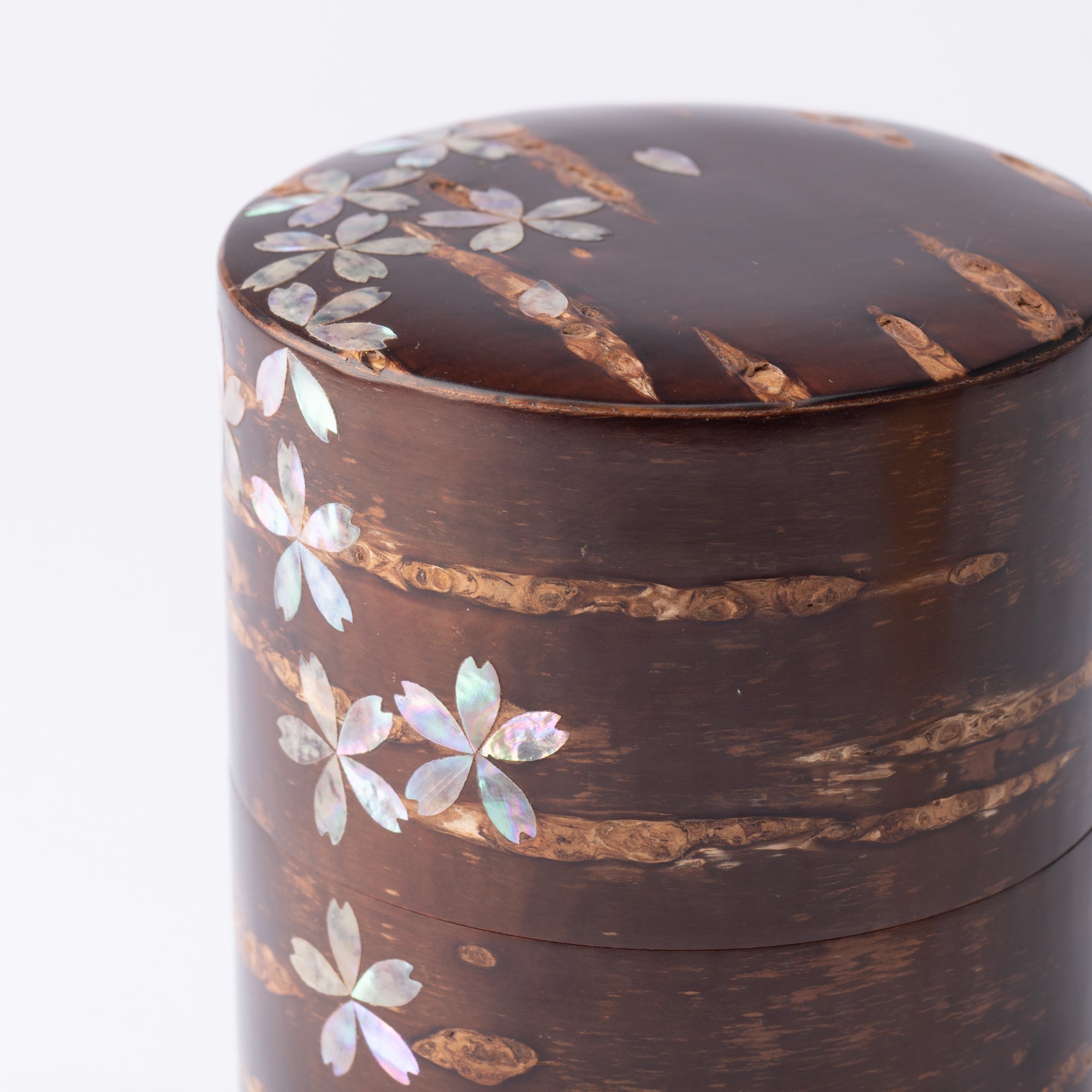 Yatsuyanagi Inlay Falling Sakura Akita Cherry Bark Work Tea Canister - MUSUBI KILN - Quality Japanese Tableware and Gift