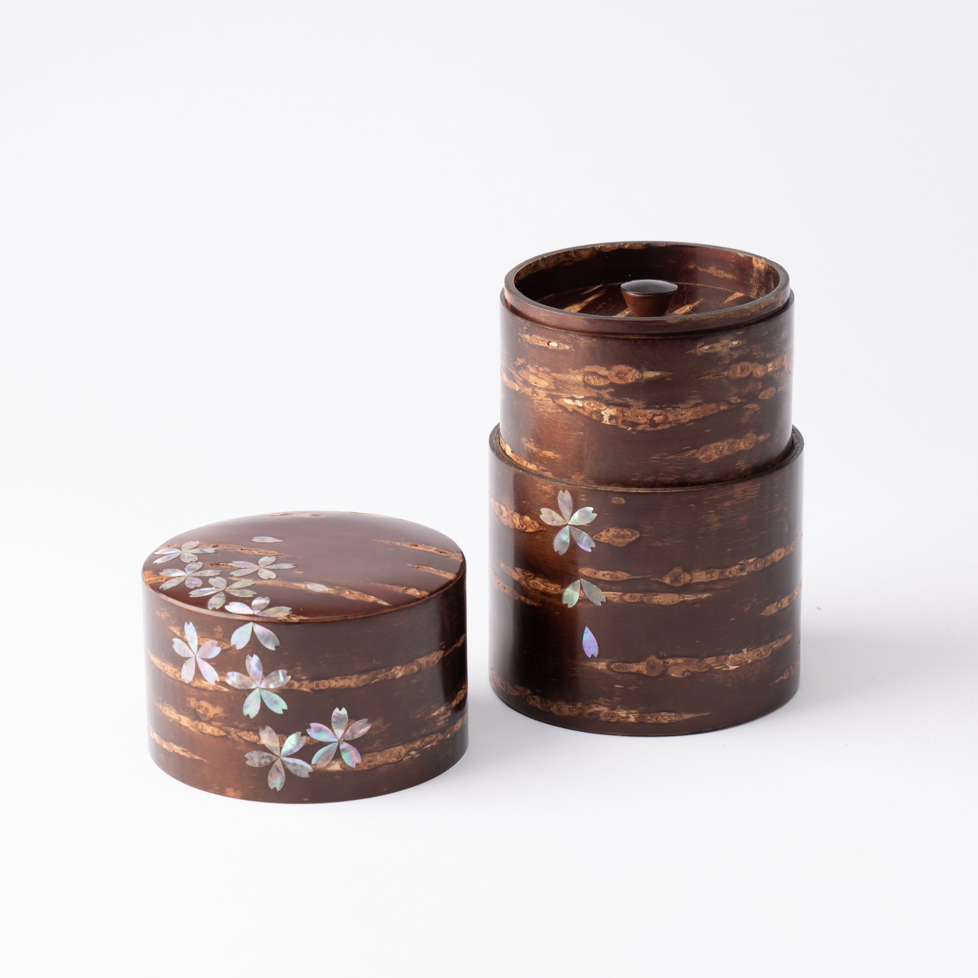 Yatsuyanagi Inlay Falling Sakura Akita Cherry Bark Work Tea Canister - MUSUBI KILN - Quality Japanese Tableware and Gift