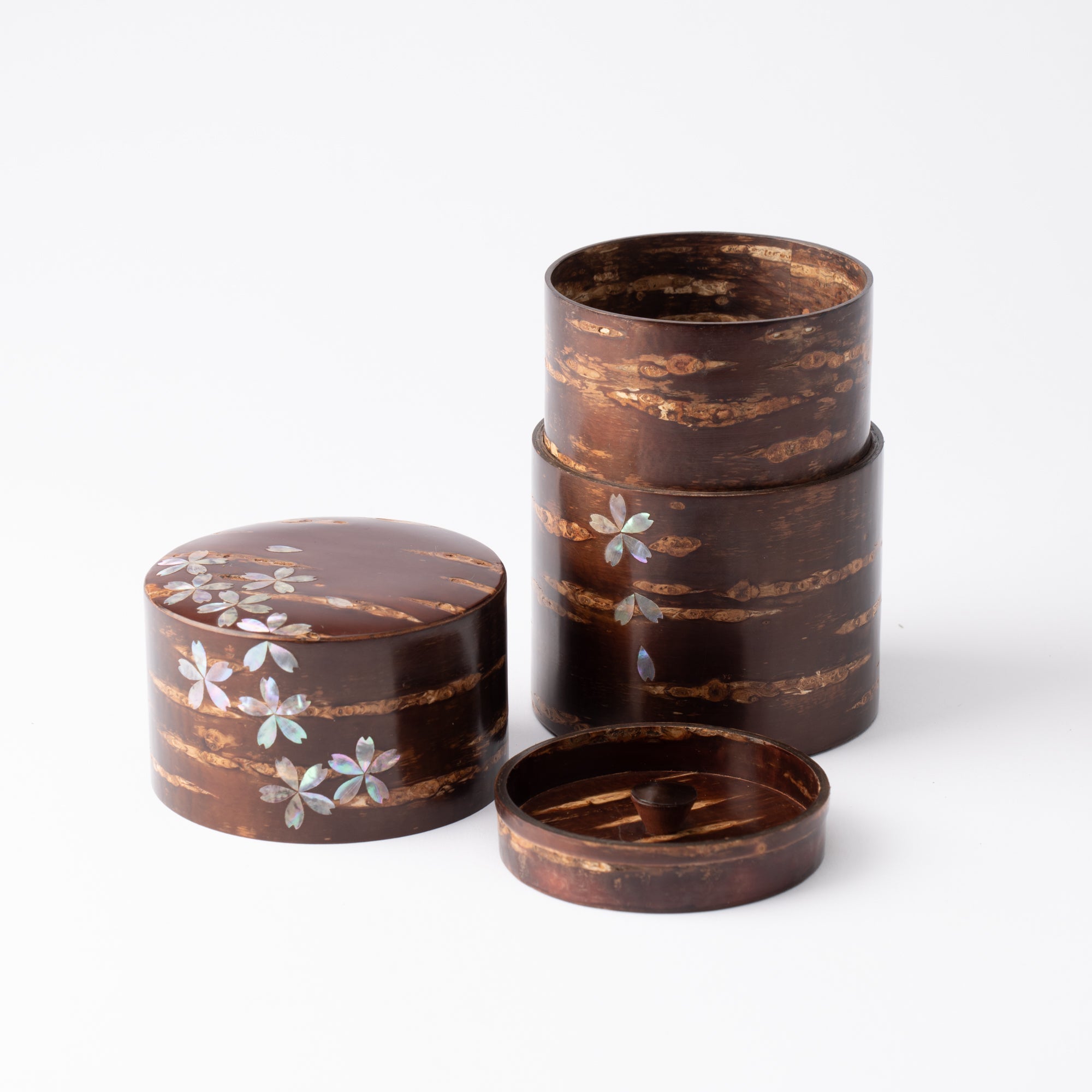 Yatsuyanagi Inlay Falling Sakura Akita Cherry Bark Work Tea Canister - MUSUBI KILN - Quality Japanese Tableware and Gift
