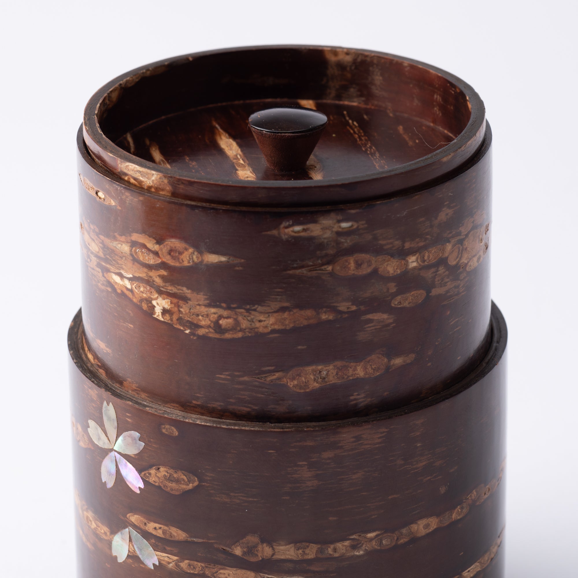 Yatsuyanagi Inlay Falling Sakura Akita Cherry Bark Work Tea Canister - MUSUBI KILN - Quality Japanese Tableware and Gift