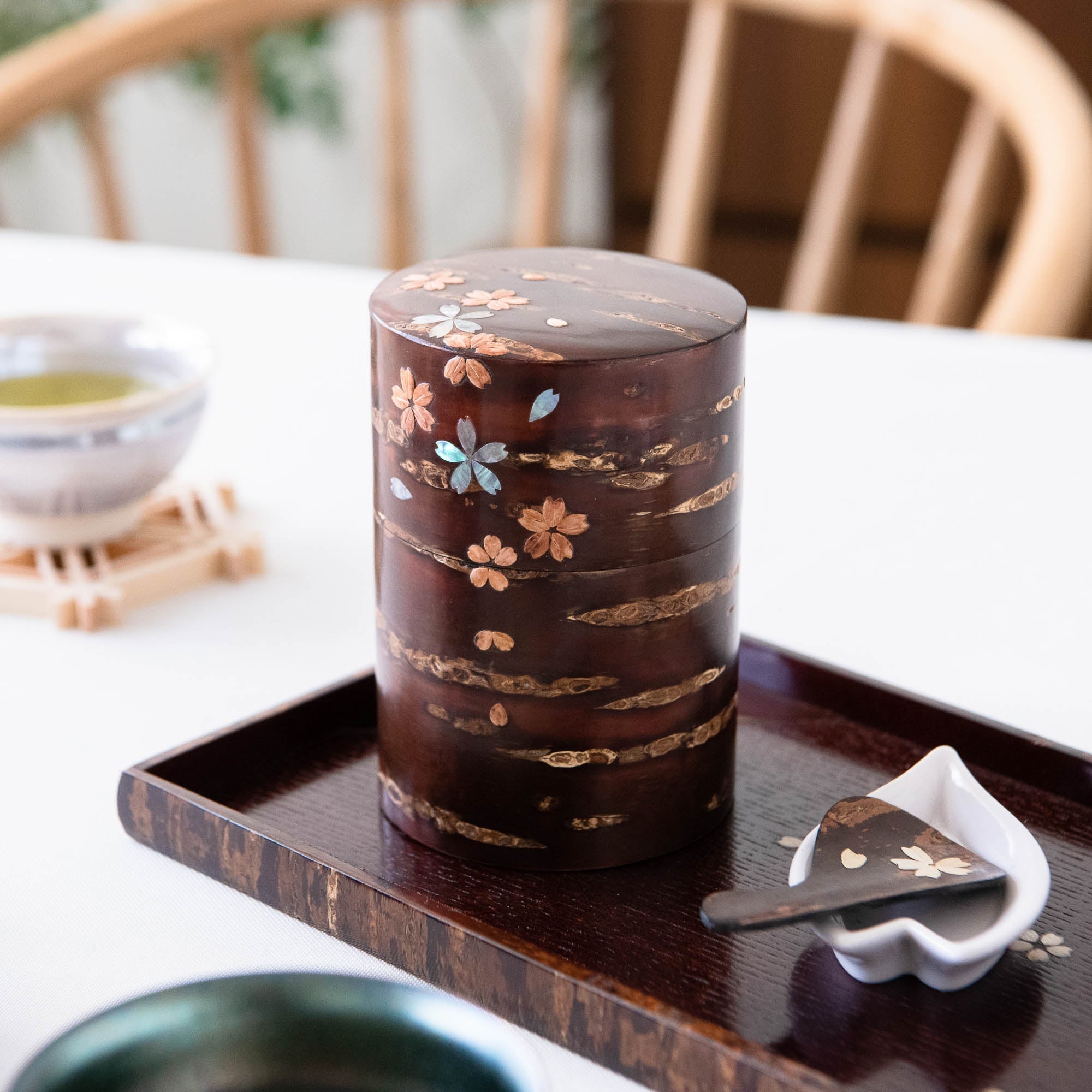 Yatsuyanagi Shell Inlay Original Akita Cherry Bark Work Tea Canister - MUSUBI KILN - Quality Japanese Tableware and Gift