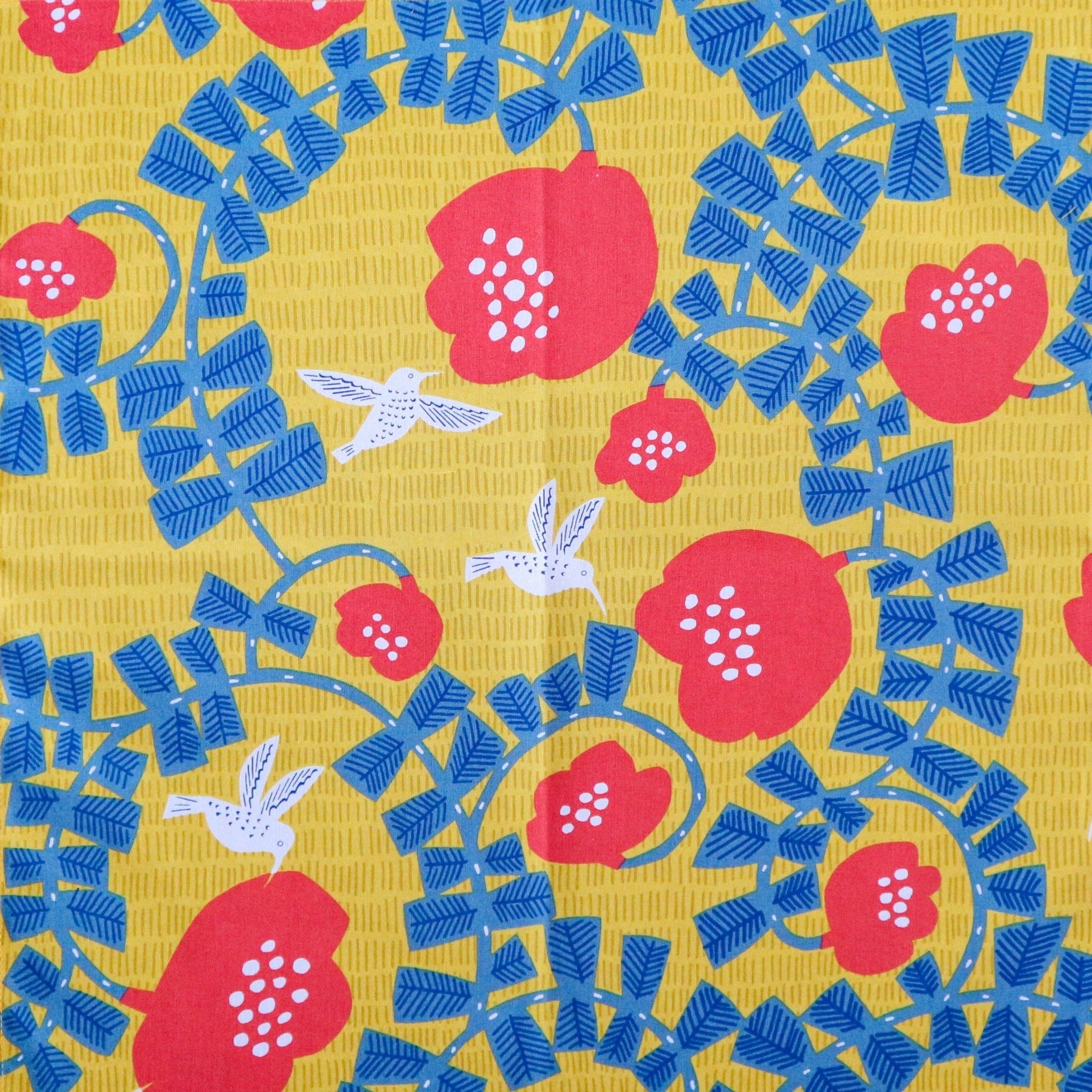 Yellow Hummingbird Furoshiki Wrapping Cloth 17.7in - MUSUBI KILN - Quality Japanese Tableware and Gift