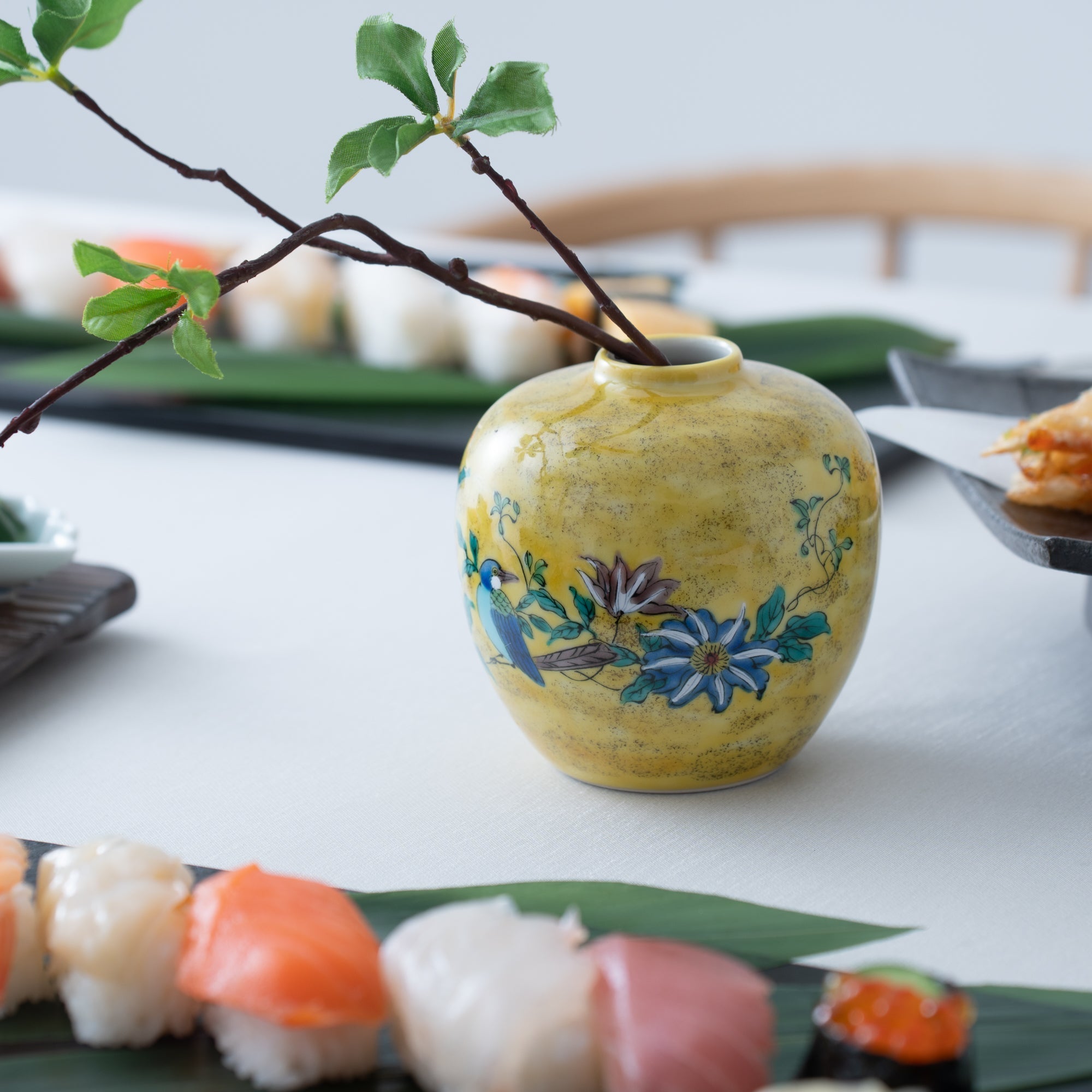 Yoshidaya Flower and Bird Kutani Japanese Flower Vase - MUSUBI KILN - Quality Japanese Tableware and Gift