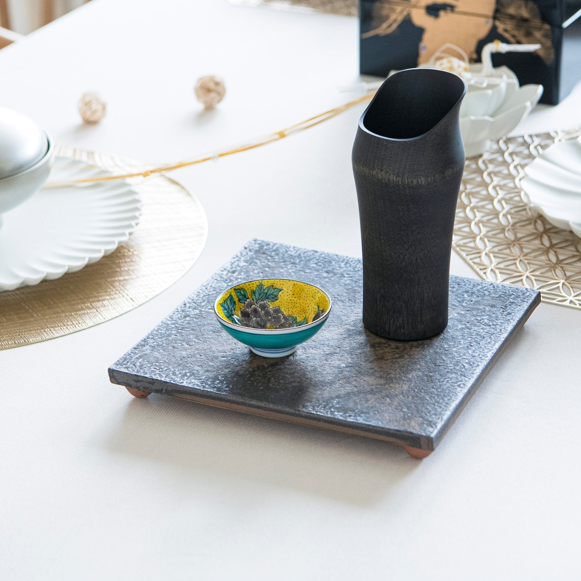 Yoshidaya Peony Kutani Sakazuki Sake Cup - MUSUBI KILN - Quality Japanese Tableware and Gift