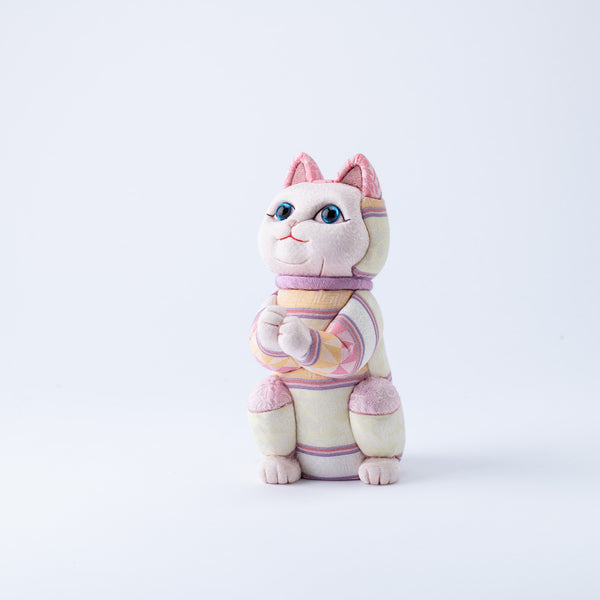 Kakinuma Ningyo Striped Wish Upon a Star Edo Kimekomi Doll Lucky Cat - Pink