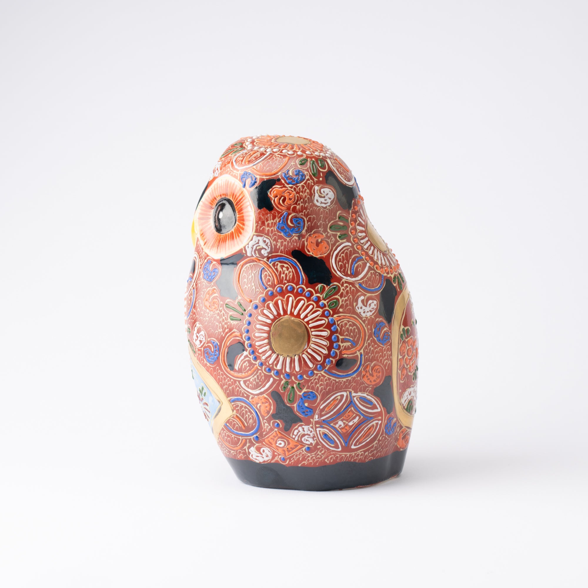 Red Floral Patterned Owl Figurine