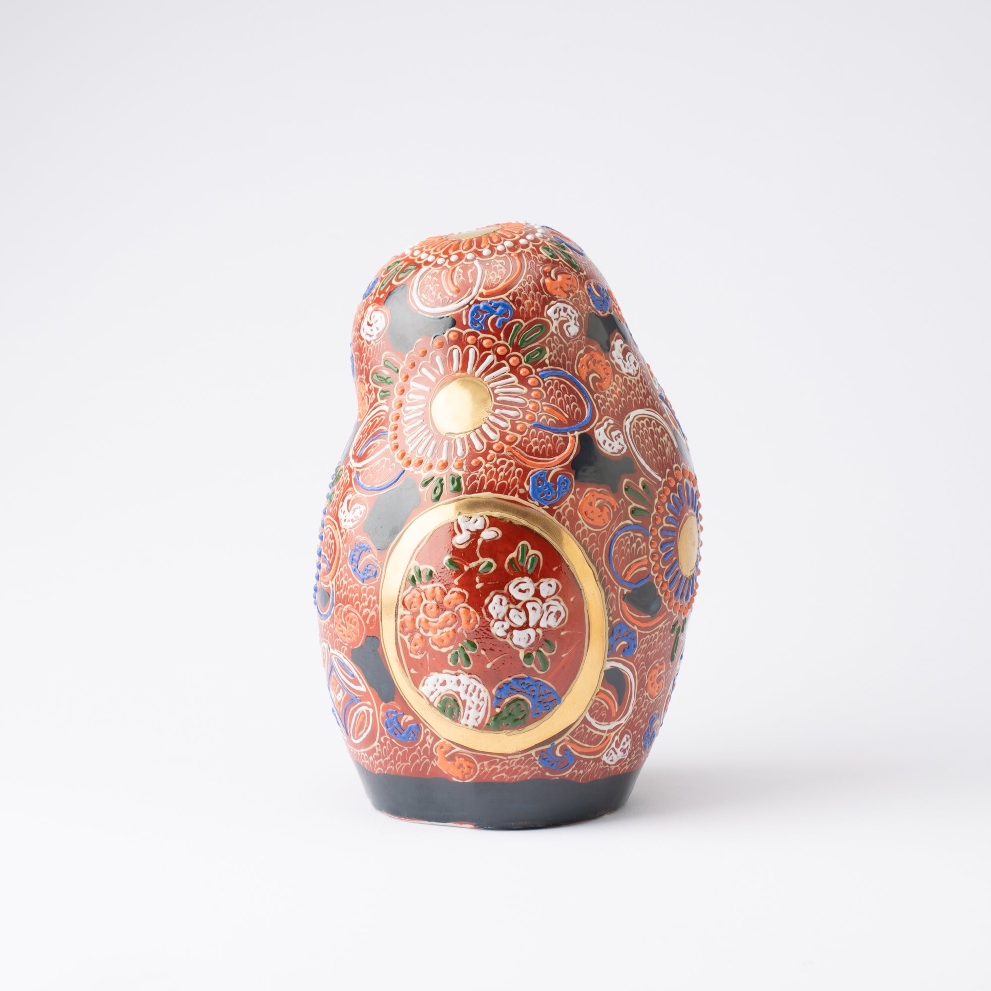 Red Floral Patterned Owl Figurine