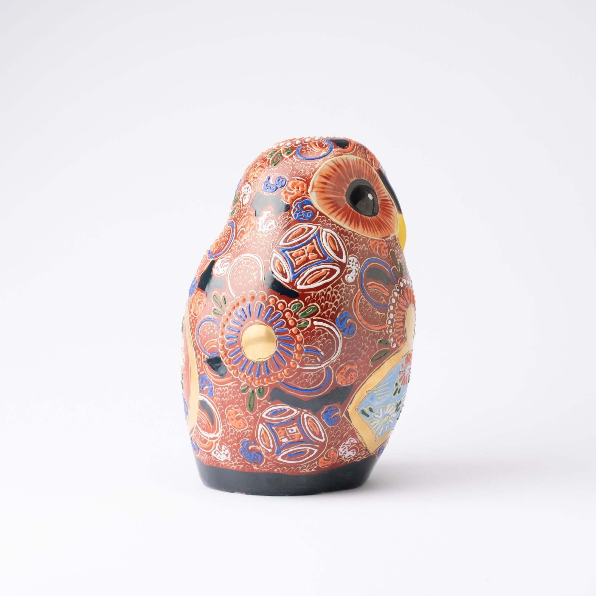 Red Floral Patterned Owl Figurine