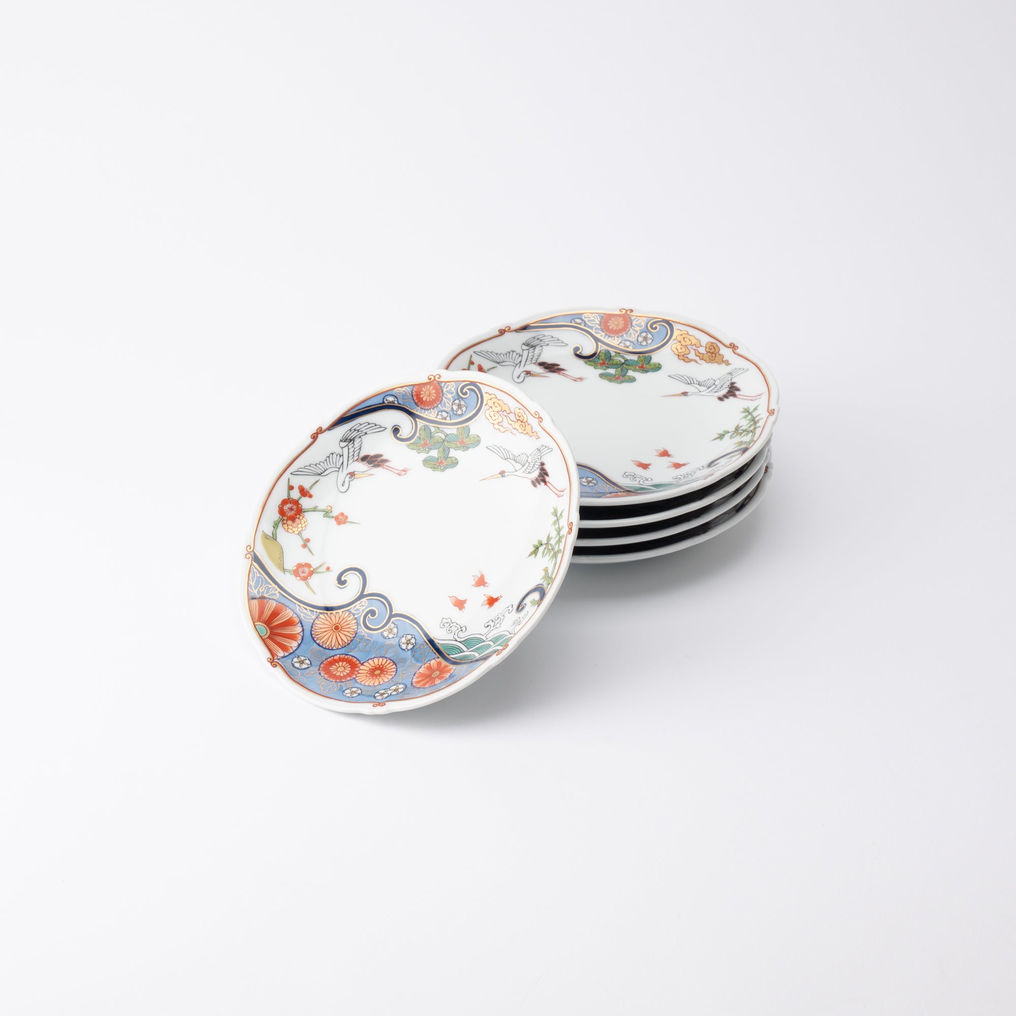 Arita Porcelain Lab Yazaemon Crane and Wave Plate Set - MUSUBI KILN - Quality Japanese Tableware and Gift