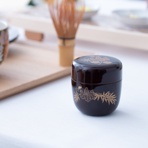 Bamboo Grass and Paulownia Yamanaka Lacquerware Natsume Matcha Container - MUSUBI KILN - Quality Japanese Tableware and Gift