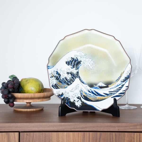 Bizan Kiln Hokusai Wave Kutani Decorative Plate Large - MUSUBI KILN - Handmade Japanese Tableware and Japanese Dinnerware