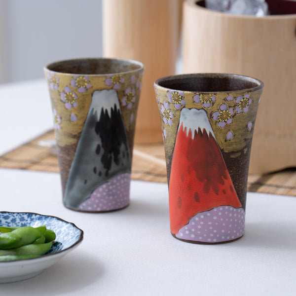Fuji and Sakura Kutani Tumbler Pair - MUSUBI KILN - Handmade Japanese Tableware and Japanese Dinnerware
