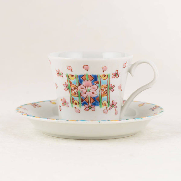 Ginshu Kiln Cherry Blossom Kutani Cup and Saucer - MUSUBI KILN - Handmade Japanese Tableware and Japanese Dinnerware