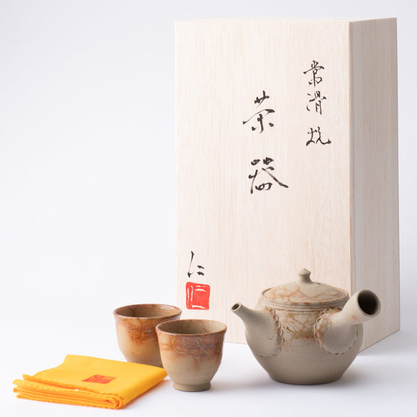 Jin Seaweed Pattern Tokoname Japanese Teapot Set 10.1oz(300ml)-Sasame and Ceramesh - MUSUBI KILN - Handmade Japanese Tableware and Japanese Dinnerware