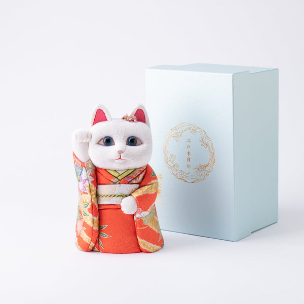 Kakinuma Ningyo Furisode Edo Kimekomi Doll Lucky Cat -Orange - MUSUBI KILN - Handmade Japanese Tableware and Japanese Dinnerware