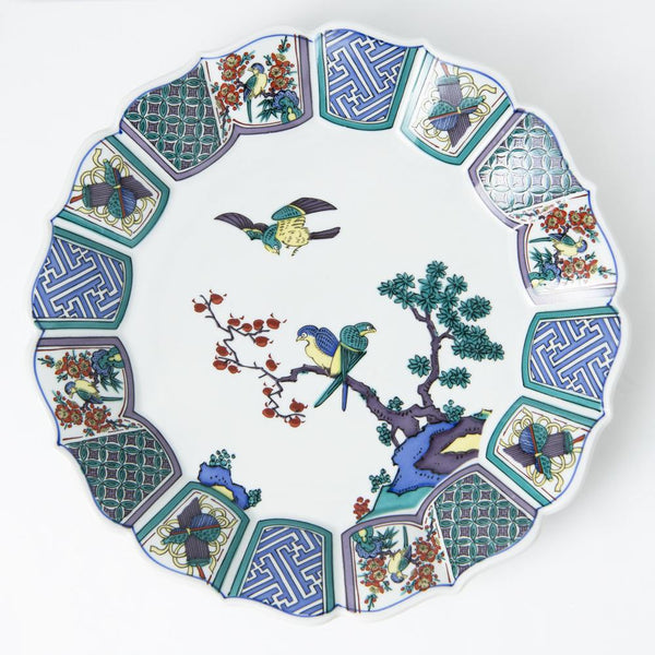 Ko-Kutani Style Bird Kutani Large Plate - MUSUBI KILN - Handmade Japanese Tableware and Japanese Dinnerware
