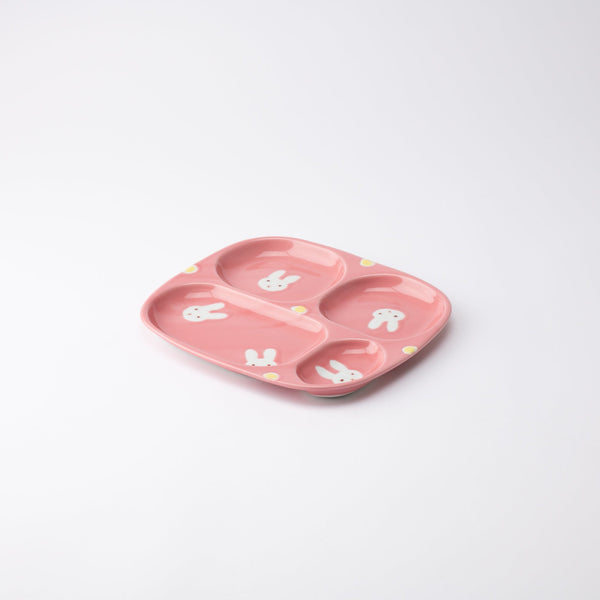 Oshin Kiln Pink Rabbit Hasami Children's Divided Plate - MUSUBI KILN - Quality Japanese Tableware and Gift