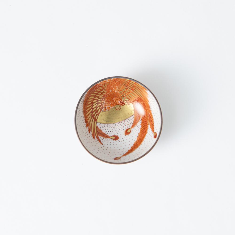 Red Phoenix Kutani Sakazuki Flat Sake Cup - MUSUBI KILN - Handmade Japanese Tableware and Japanese Dinnerware