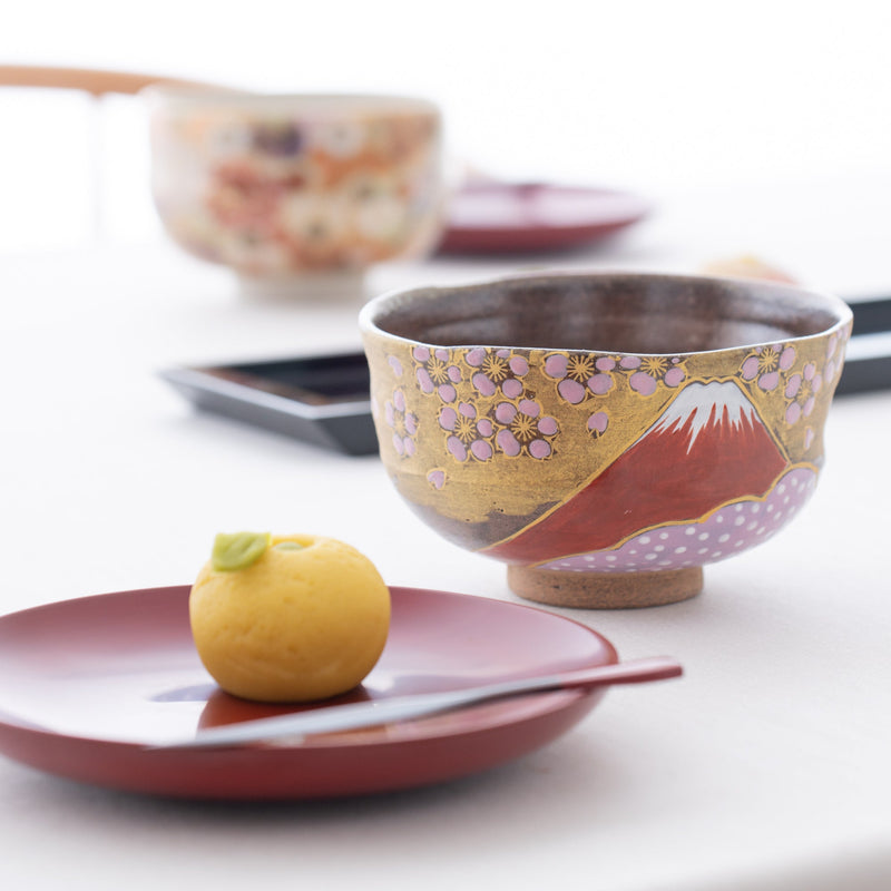 Sakura and Mt.Fuji Kutani Matcha Bowl Chawan - MUSUBI KILN - Quality Japanese Tableware and Gift