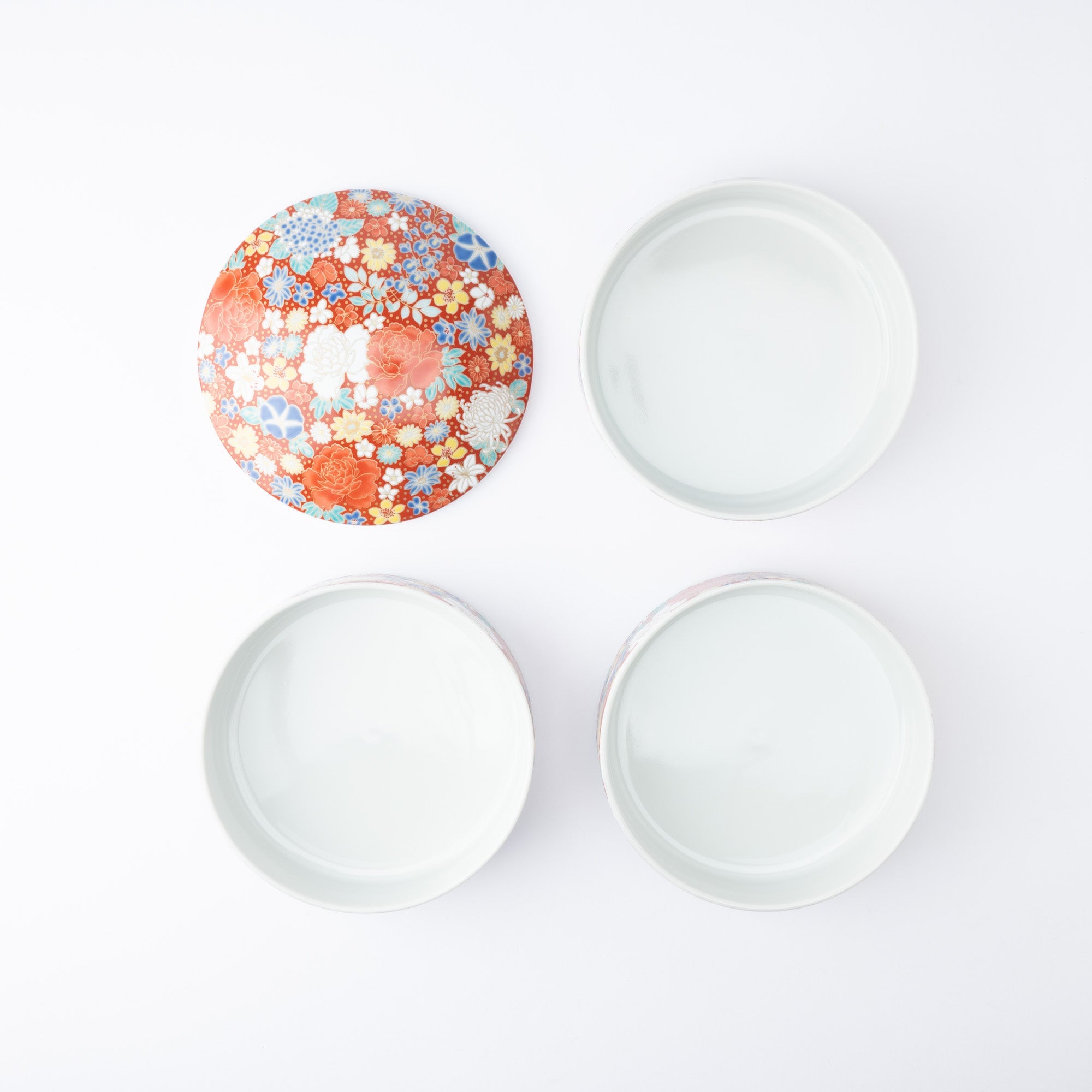 Seikou Kiln Red Hanazume Kutani Three Tiers Jubako Bento Box - MUSUBI KILN - Quality Japanese Tableware and Gift