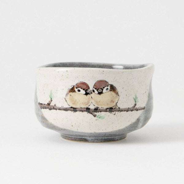 Twin Sparrows Kutani Matcha Bowl Chawan - A - MUSUBI KILN - Handmade Japanese Tableware and Japanese Dinnerware