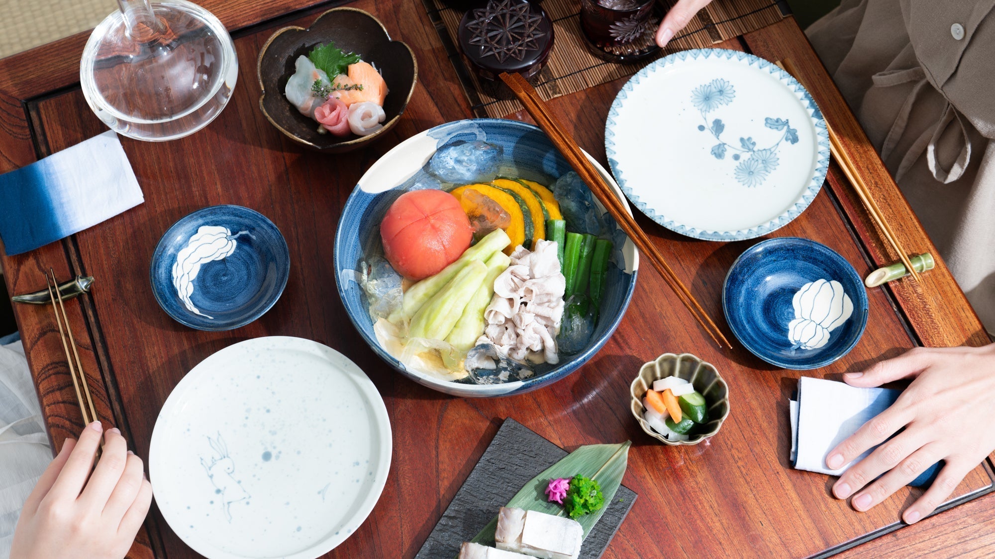 Midsummer Blue: A Table Set with Kyoto Vegetables