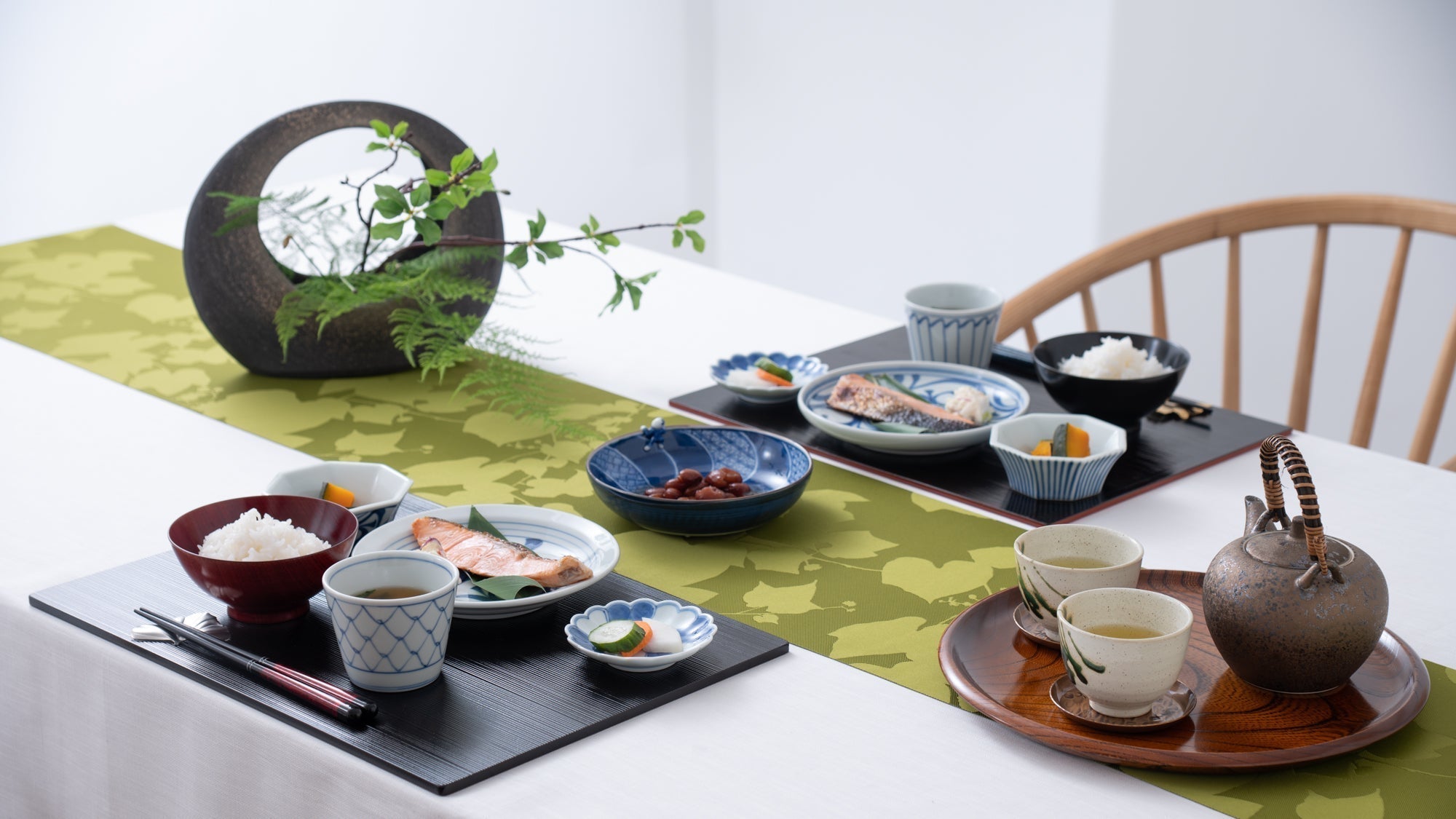 A Japanese Style Breakfast with Yamanaka Lacquerware and Tobe Ware