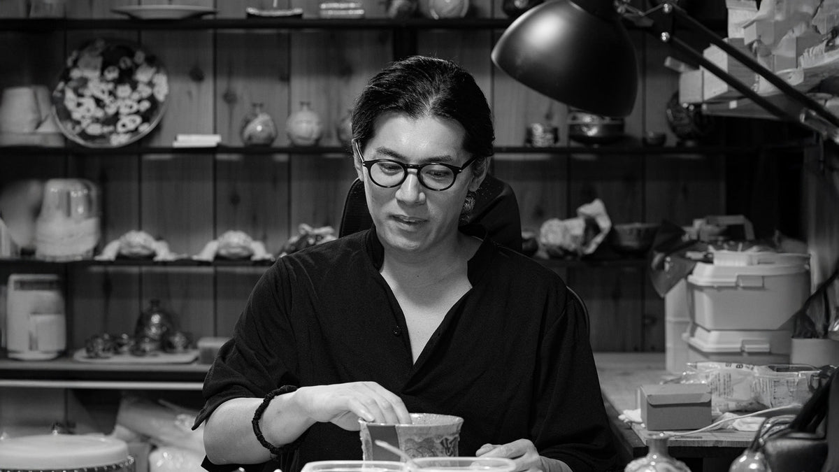 Artist Ishikawa Ryusei in his studio