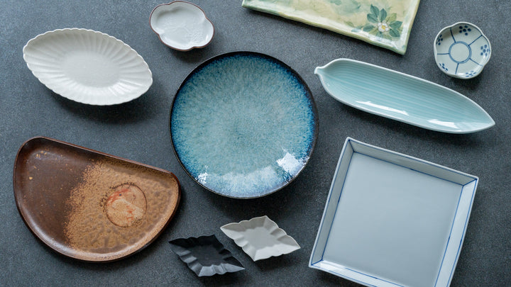 Assorted Japanese plates in a variety of shapes