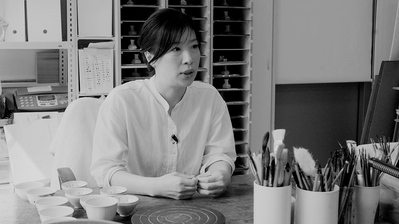 Gallery artist Tamura Seito in her own production studio