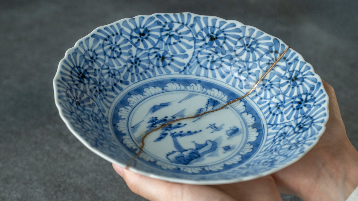 A beautiful Japanese plate repaired with kintsugi