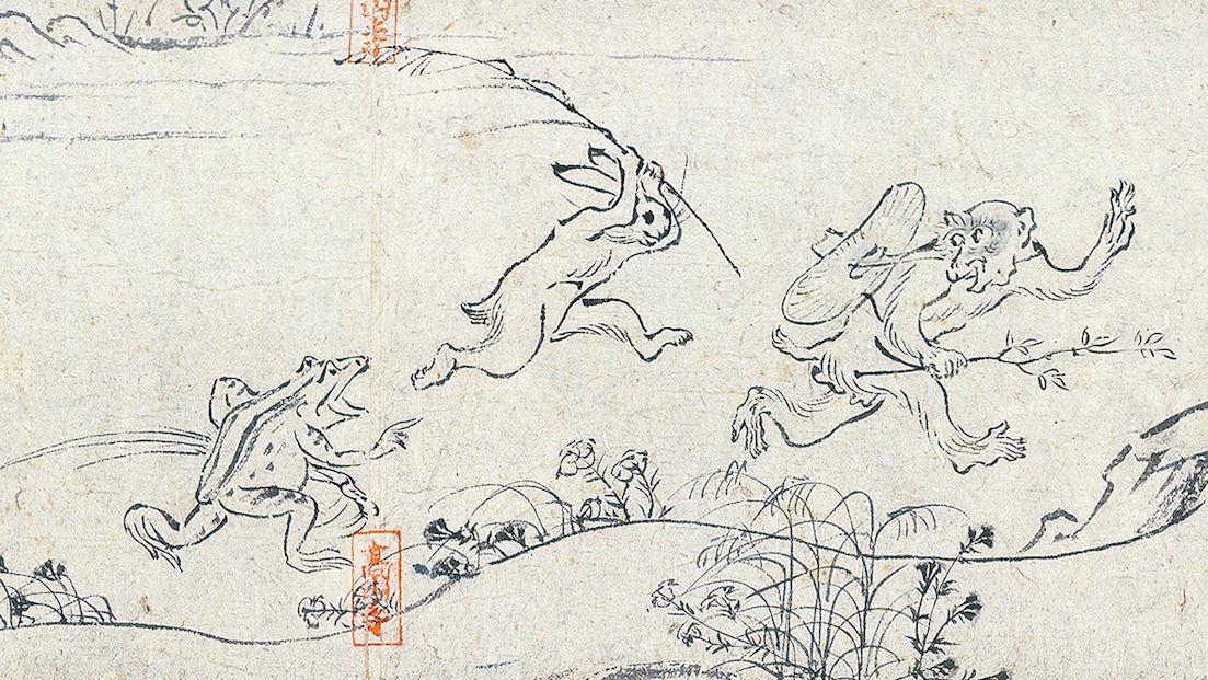 Monkey Raying Monkeys Praying and Rabbits Wrestling, Choju Giga Picture Scroll