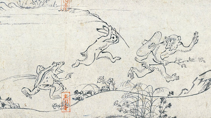 Monkeys Praying and Rabbits Wrestling, Choju Giga Picture Scroll
