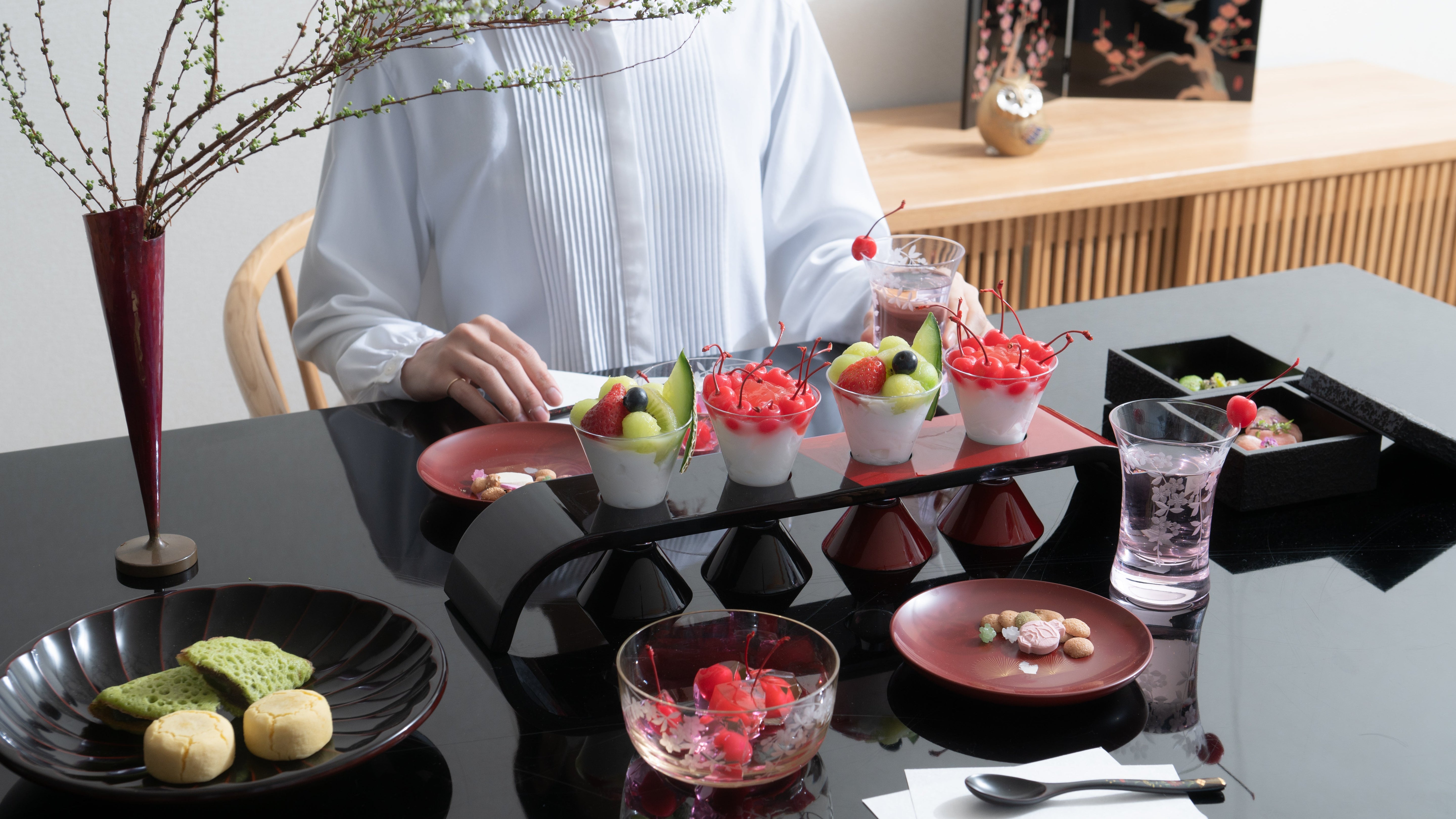 Refreshing Tea Time: Cherry Desserts with Edo Kiriko Cut Glass