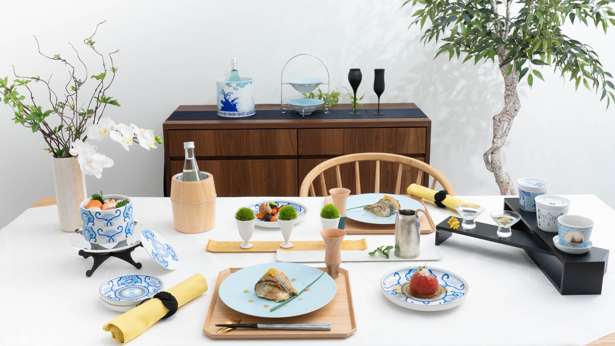 Sake Celebration with Noble and Elegant Arita Porcelain Lab Japan Blue Collection