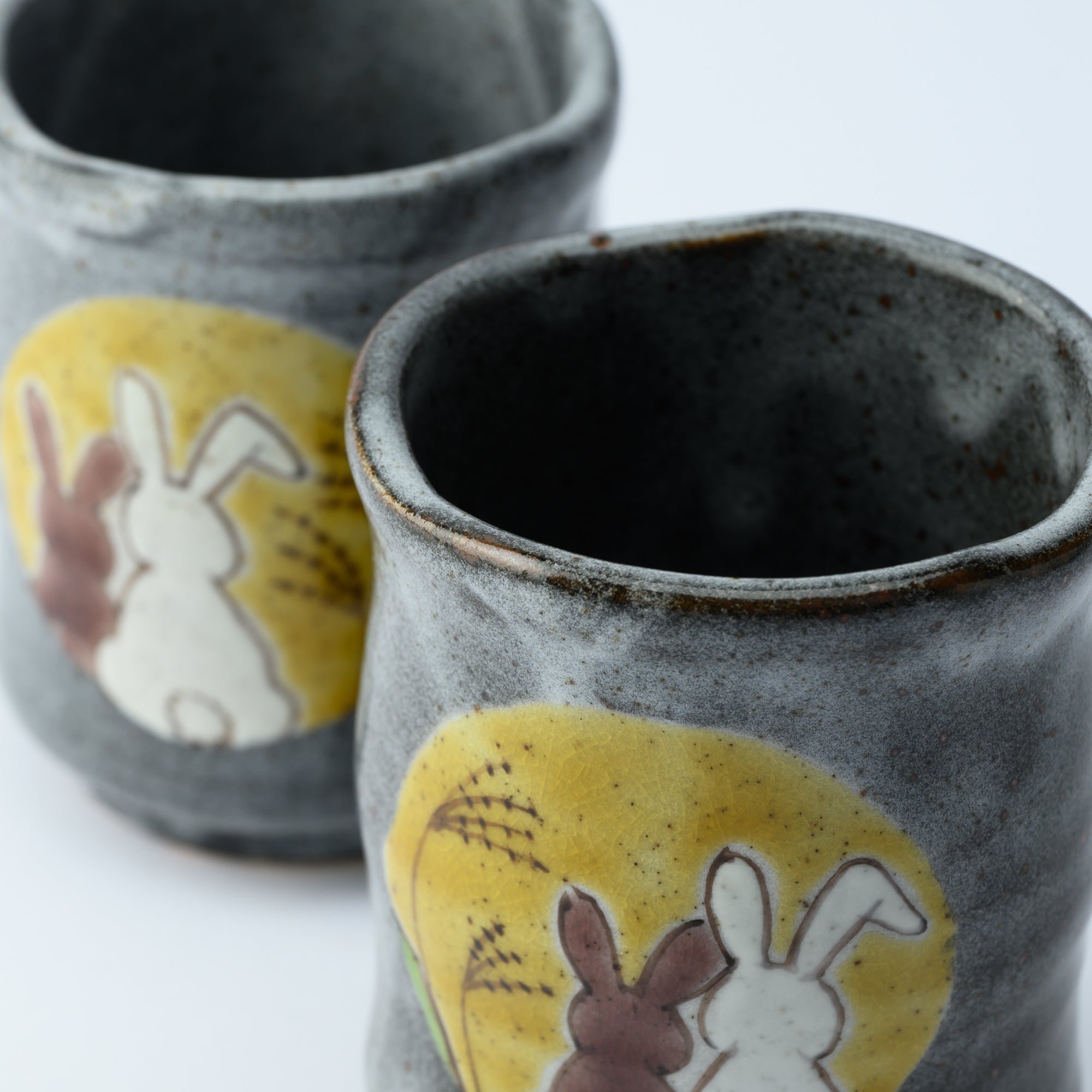 Rabbits in Sunny Spot Yunomi Japanese Teacup Pair